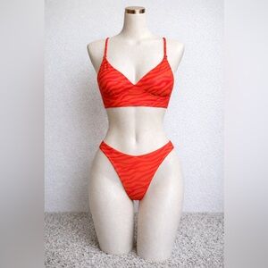 SHEIN Vibrant Orange Striped Bikini, size XL